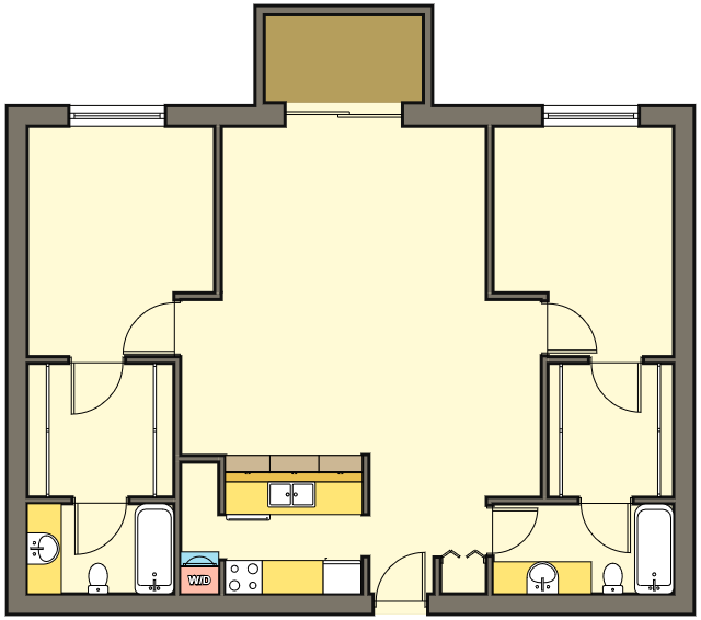 Floor plan for 2 beds, 2 baths, 1092 sqft